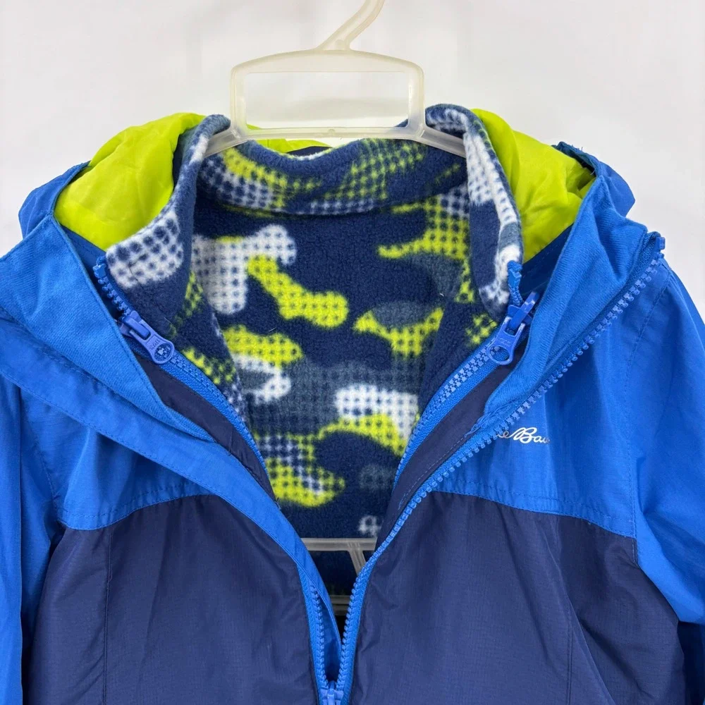 Eddie Bauer Windbreaker Jacket Kids XS 5/6 Blue Fleece Lined Dinosaur Outdoor